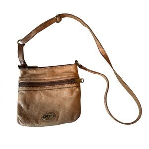 Fossil Tan Leather‎ Cross Body Bag Multipocket